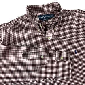 Ralph Lauren Men's 100% Cotton Button Down Shirt Long Sleeve Maroon Gingham - XL